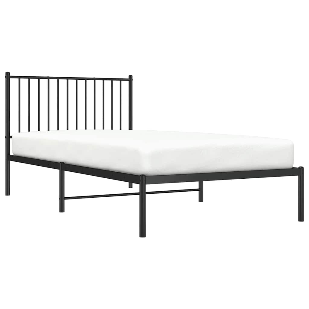 Sleek Black Metal Bed Frame with Headboard 100x200cm, No Mattress