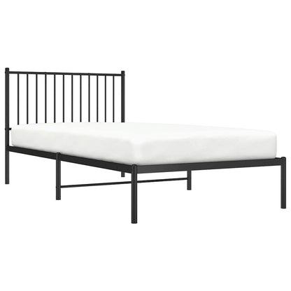 Sleek Black Metal Bed Frame with Headboard 100x200cm, No Mattress