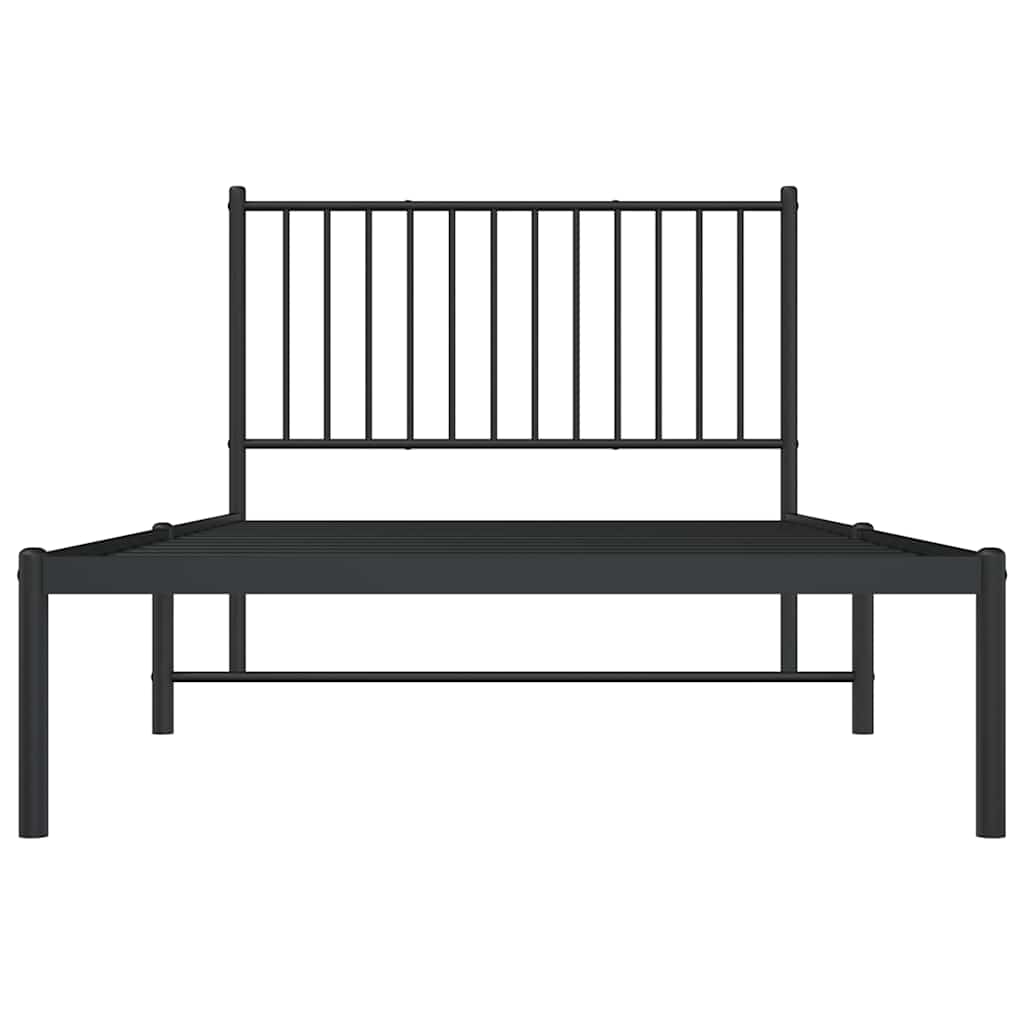 Sleek Black Metal Bed Frame with Headboard 100x200cm, No Mattress