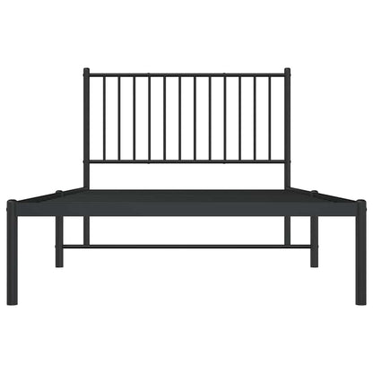 Sleek Black Metal Bed Frame with Headboard 100x200cm, No Mattress