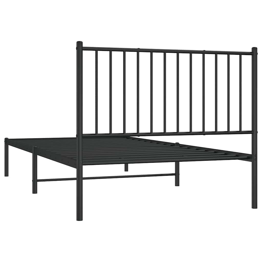 Sleek Black Metal Bed Frame with Headboard 100x200cm, No Mattress