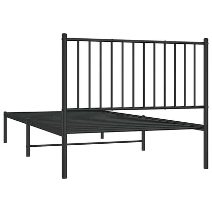 Sleek Black Metal Bed Frame with Headboard 100x200cm, No Mattress