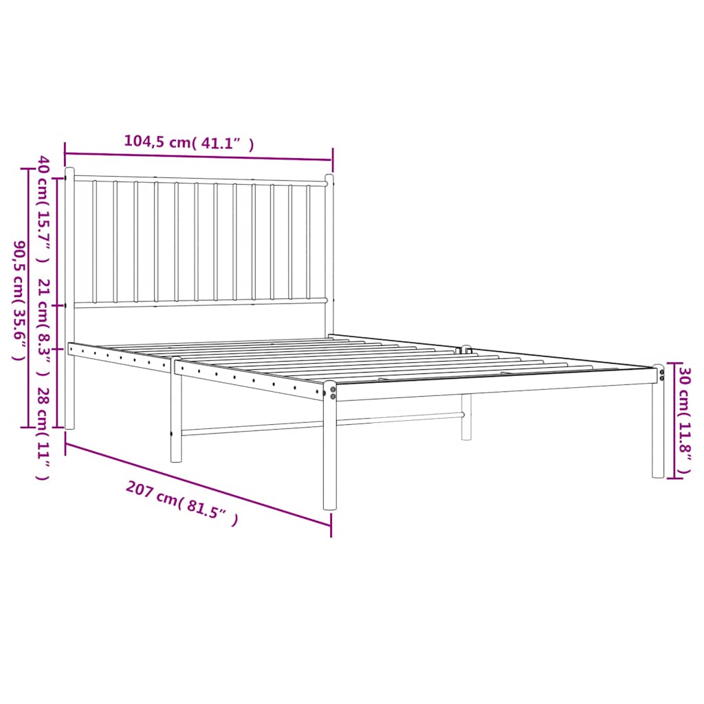 Sleek Black Metal Bed Frame with Headboard 100x200cm, No Mattress