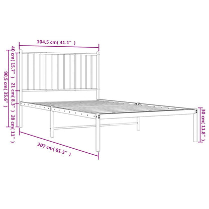 Sleek Black Metal Bed Frame with Headboard 100x200cm, No Mattress