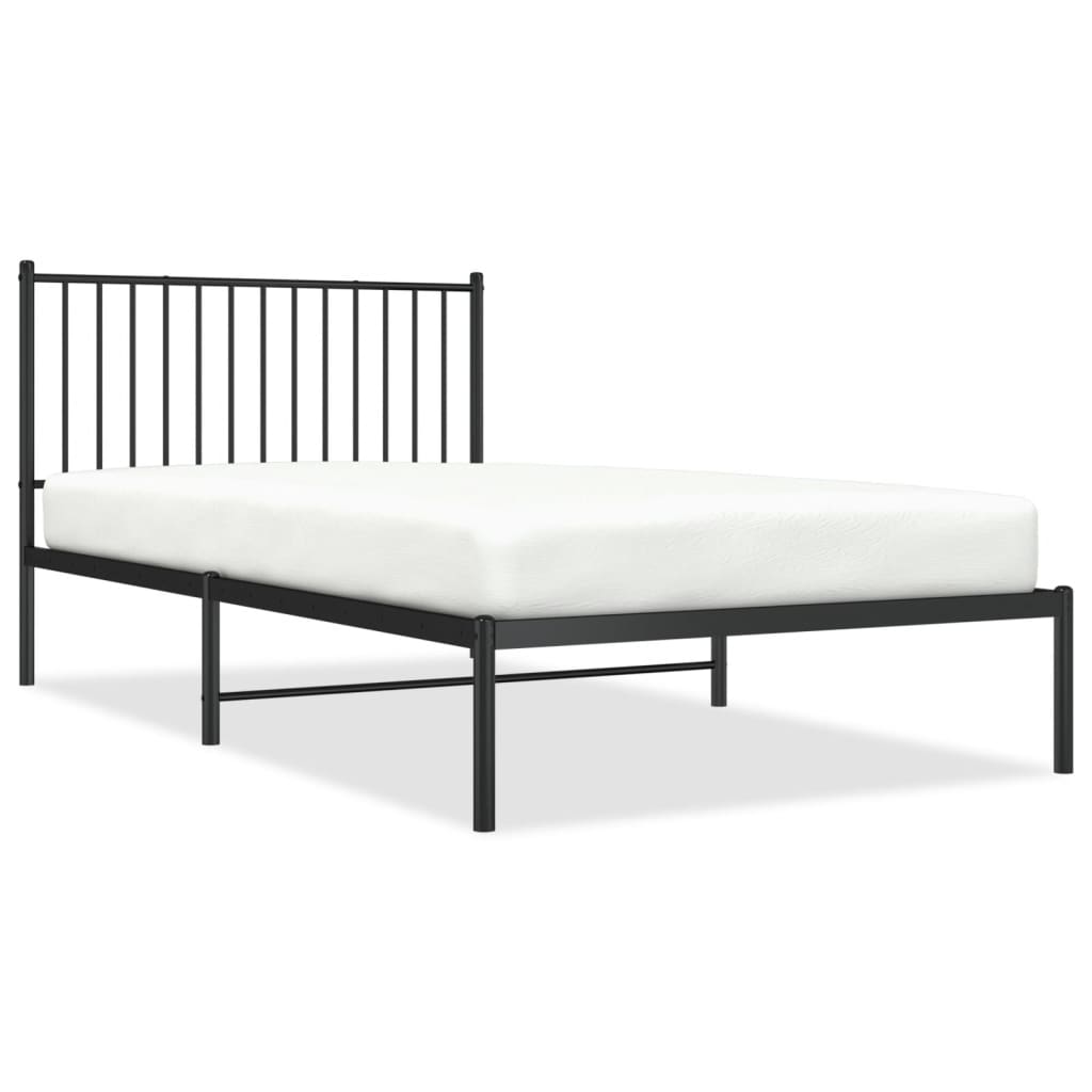 Black Metal Bed Frame with Headboard, 107x203cm - No Mattress Included