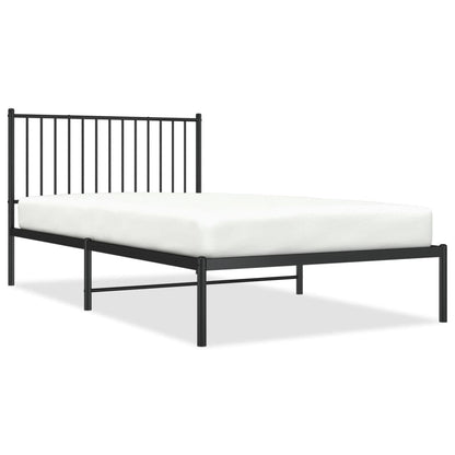 Black Metal Bed Frame with Headboard, 107x203cm - No Mattress Included