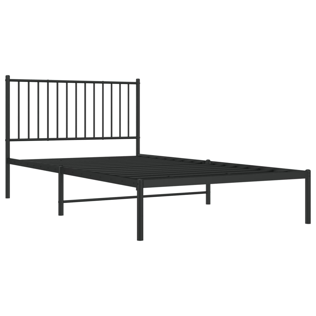 Black Metal Bed Frame with Headboard, 107x203cm - No Mattress Included