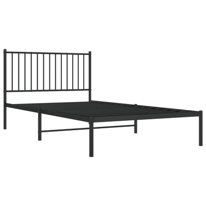 Black Metal Bed Frame with Headboard, 107x203cm - No Mattress Included