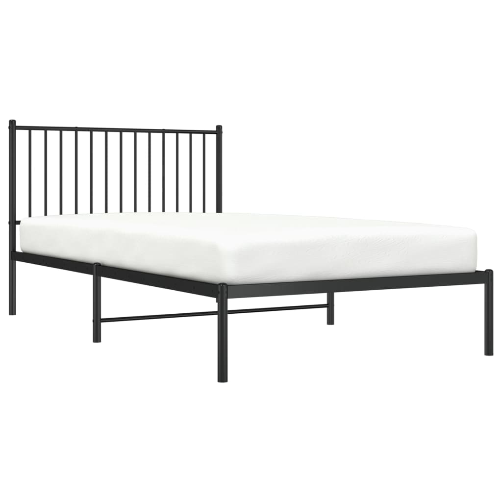 Black Metal Bed Frame with Headboard, 107x203cm - No Mattress Included