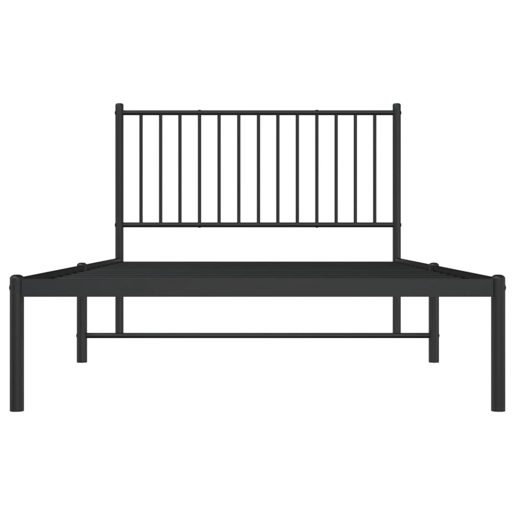 Black Metal Bed Frame with Headboard, 107x203cm - No Mattress Included
