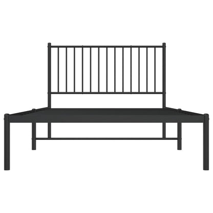 Black Metal Bed Frame with Headboard, 107x203cm - No Mattress Included