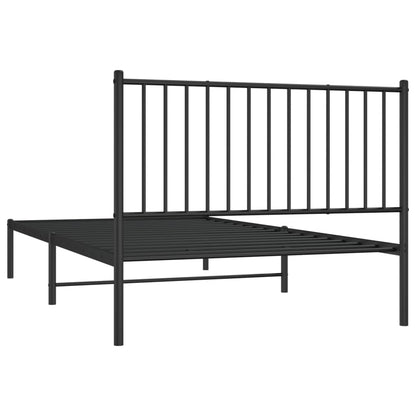 Black Metal Bed Frame with Headboard, 107x203cm - No Mattress Included