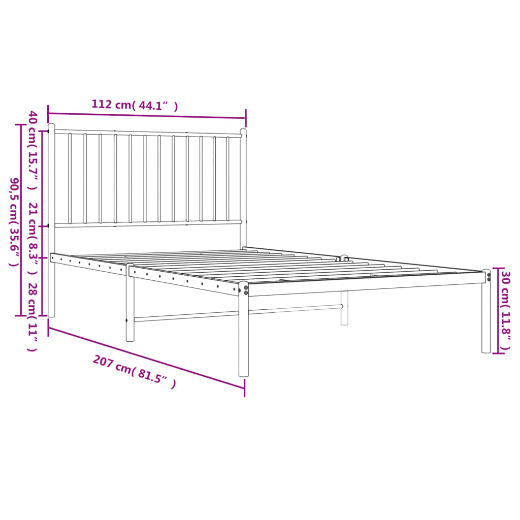 Black Metal Bed Frame with Headboard, 107x203cm - No Mattress Included
