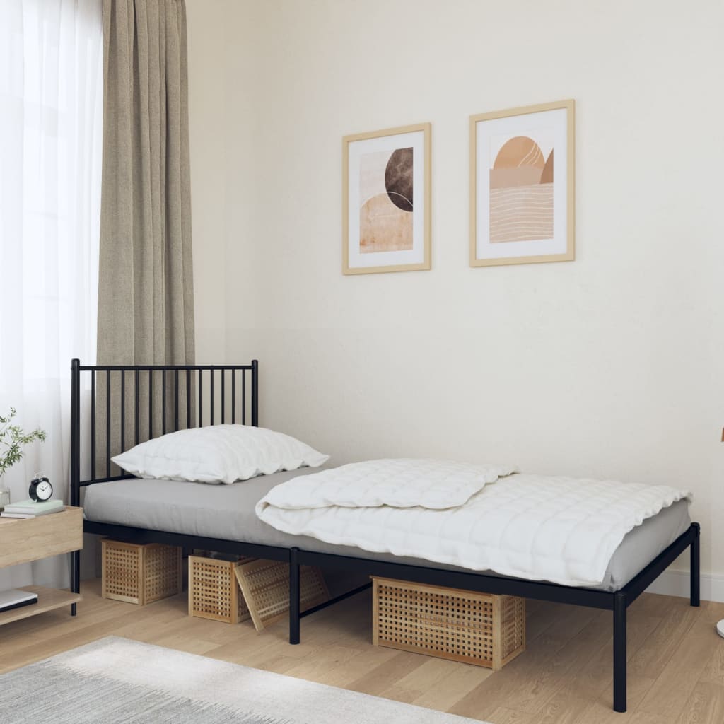 Black Metal Bed Frame with Headboard, 107x203cm - No Mattress Included