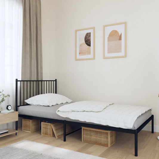 Black Metal Bed Frame with Headboard, 107x203cm - No Mattress Included
