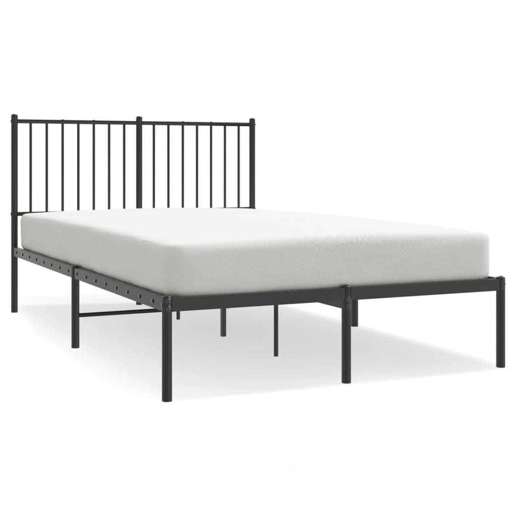 Sleek Black Metal Bed Frame with Headboard, 120x190cm