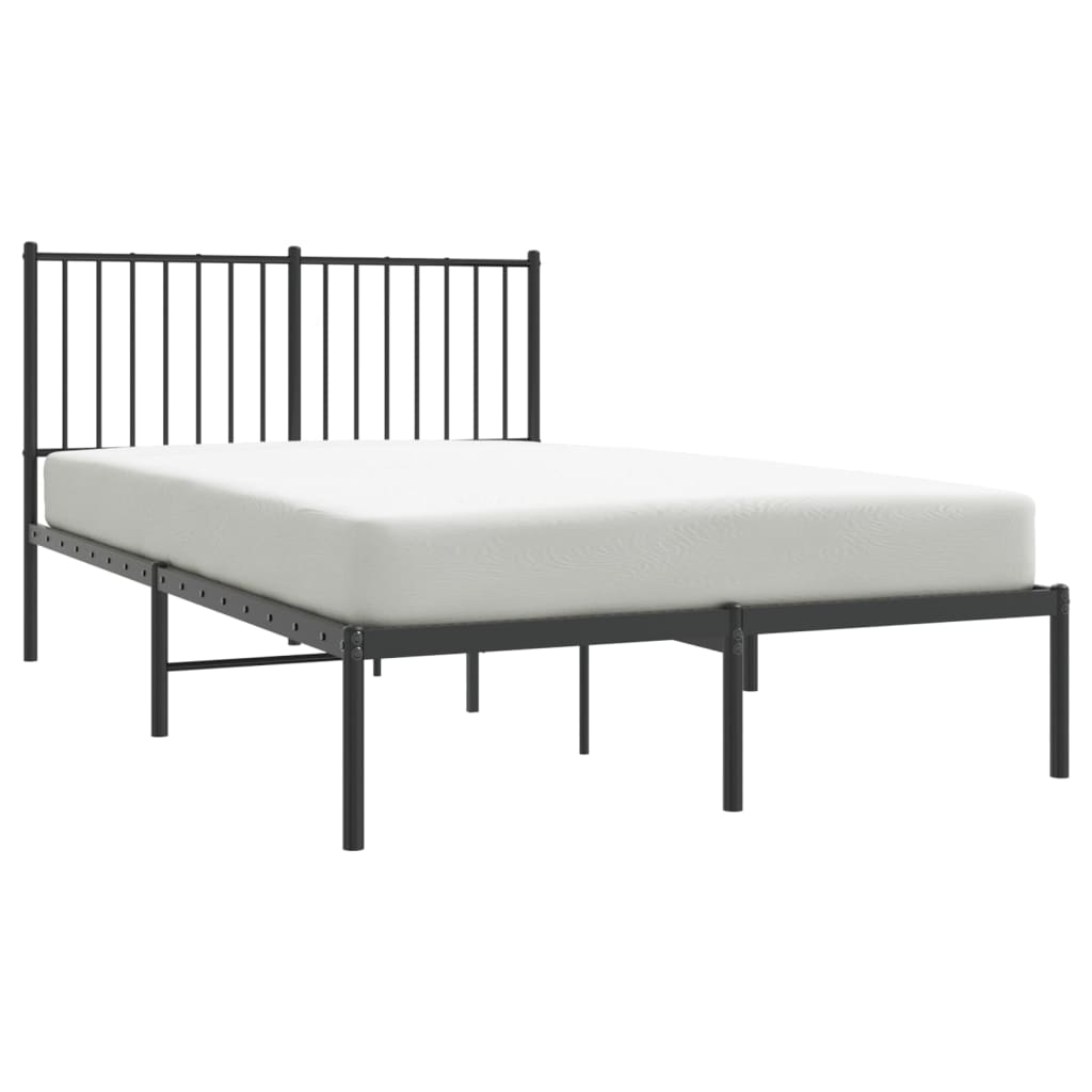 Sleek Black Metal Bed Frame with Headboard, 120x190cm