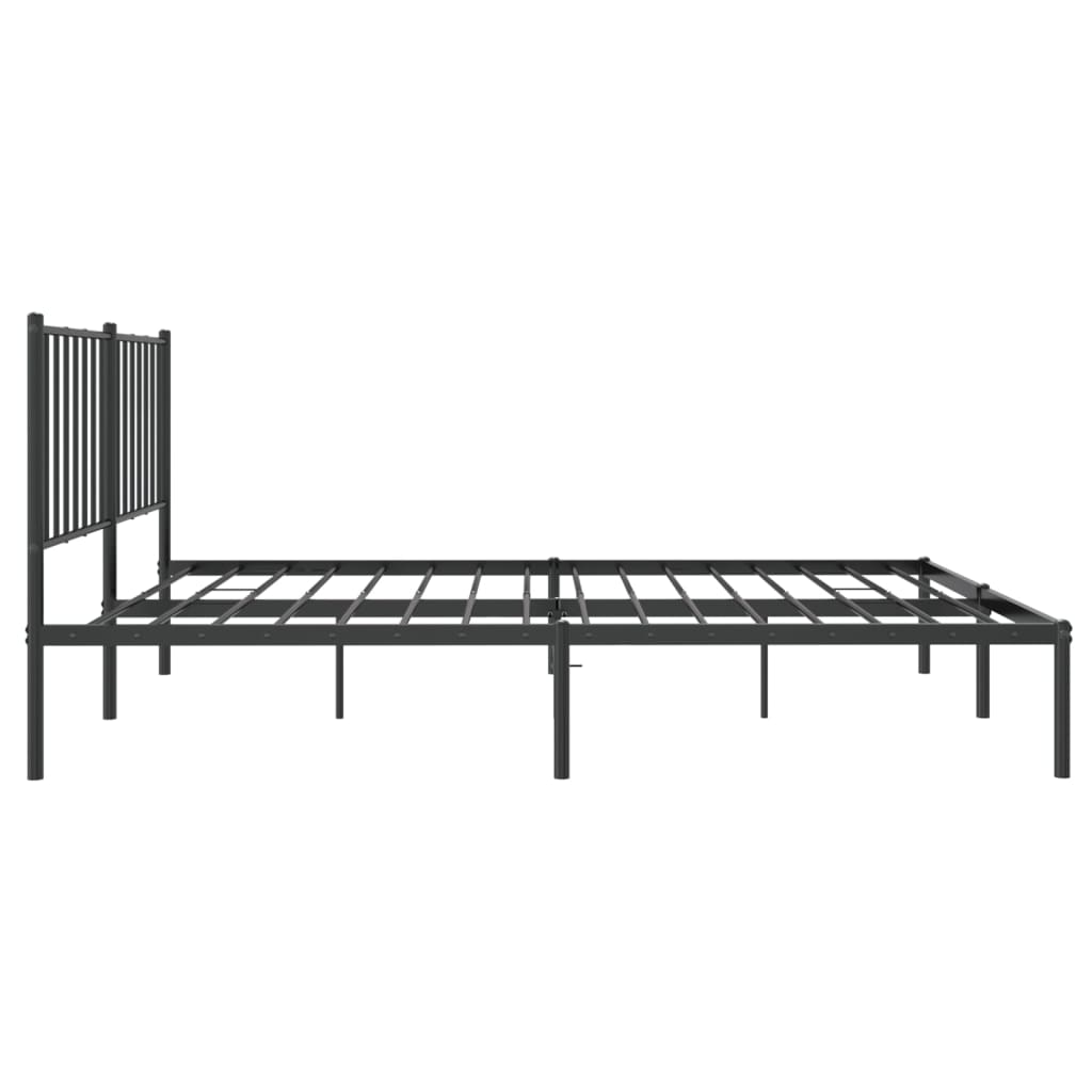 Sleek Black Metal Bed Frame with Headboard, 120x190cm