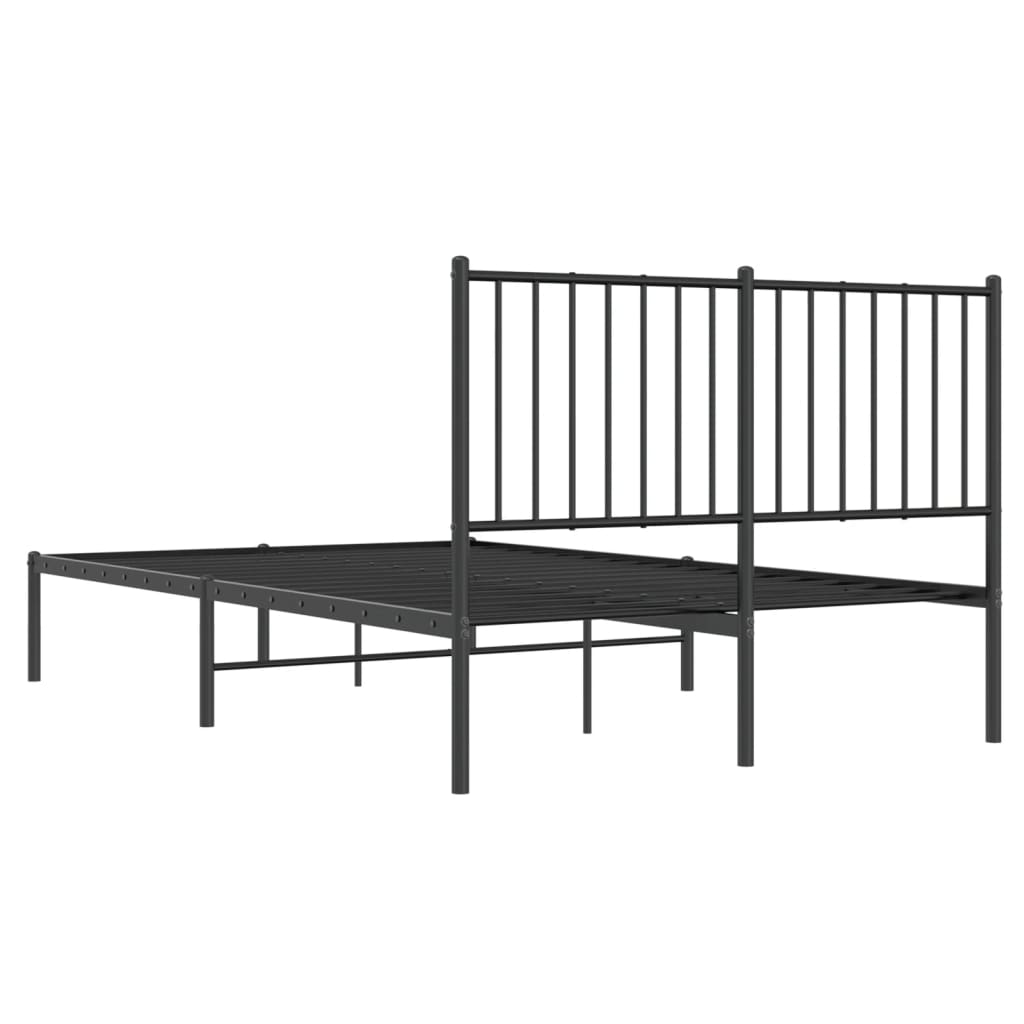 Sleek Black Metal Bed Frame with Headboard, 120x190cm