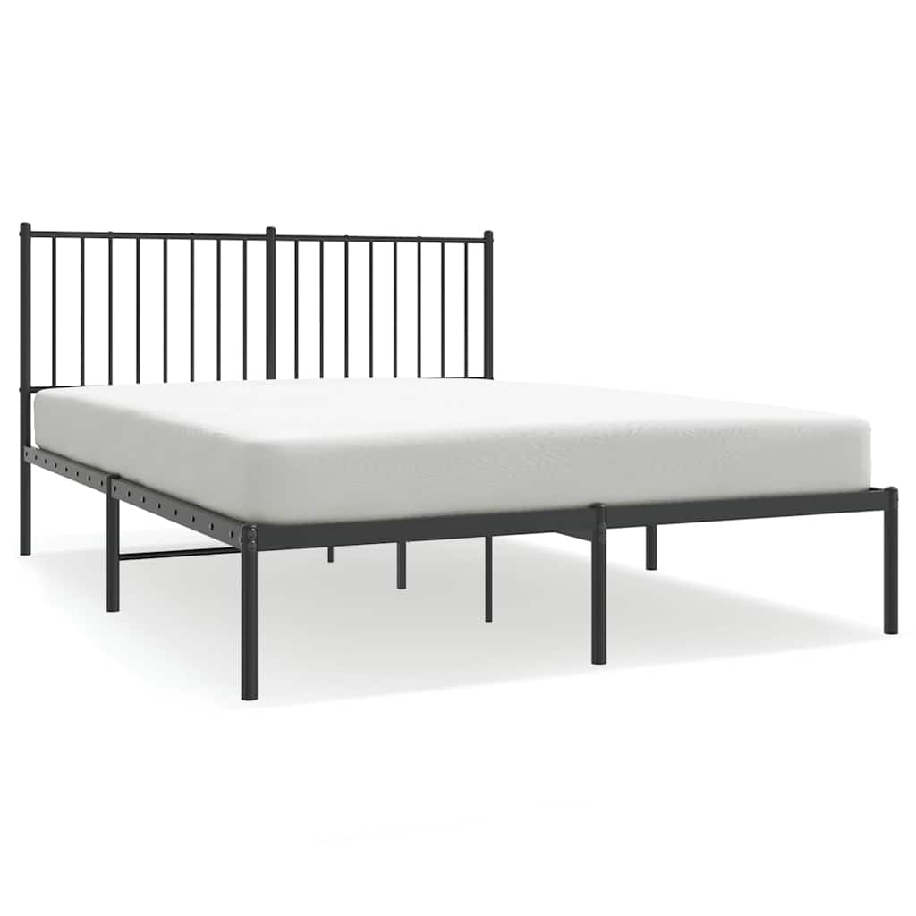 Black Metal Bed Frame with Headboard 135x190cm - No Mattress Included