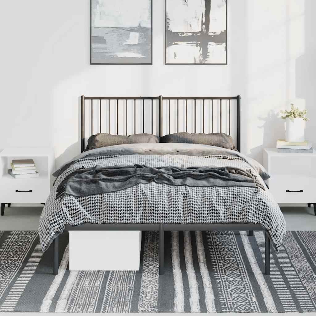 Black Metal Bed Frame with Headboard 135x190cm - No Mattress Included