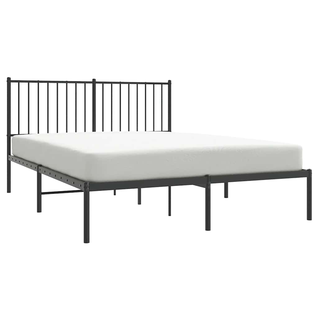 Black Metal Bed Frame with Headboard 135x190cm - No Mattress Included