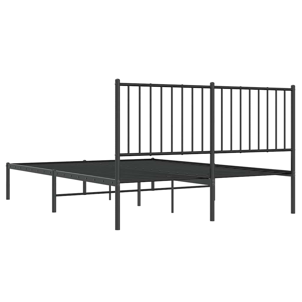 Black Metal Bed Frame with Headboard 135x190cm - No Mattress Included