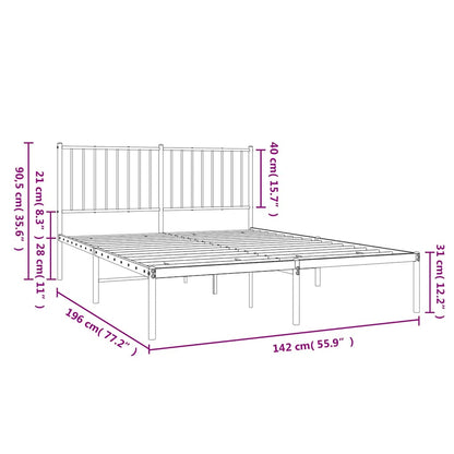 Black Metal Bed Frame with Headboard 135x190cm - No Mattress Included