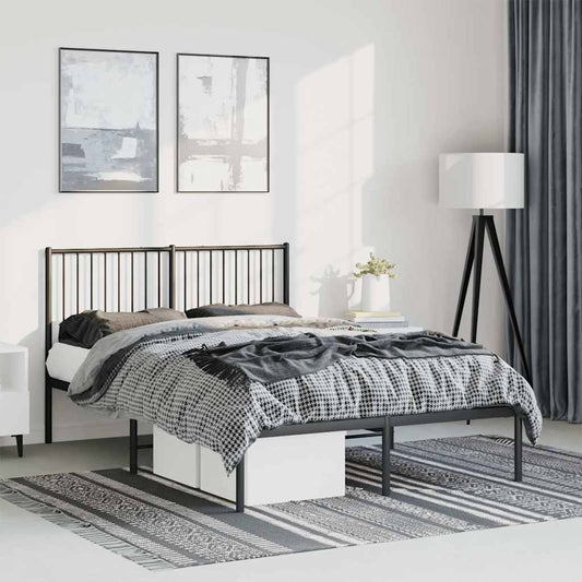 Black Metal Bed Frame with Headboard 135x190cm - No Mattress Included