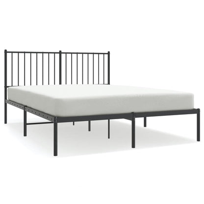 Black Metal Bed Frame with Headboard - 140x190cm, No Mattress
