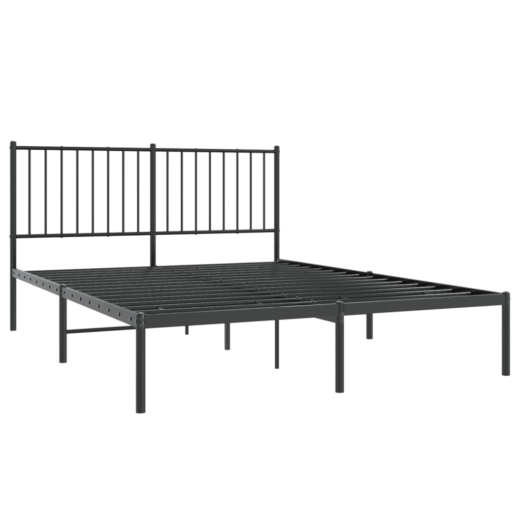 Black Metal Bed Frame with Headboard - 140x190cm, No Mattress
