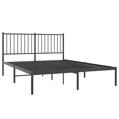 Black Metal Bed Frame with Headboard - 140x190cm, No Mattress