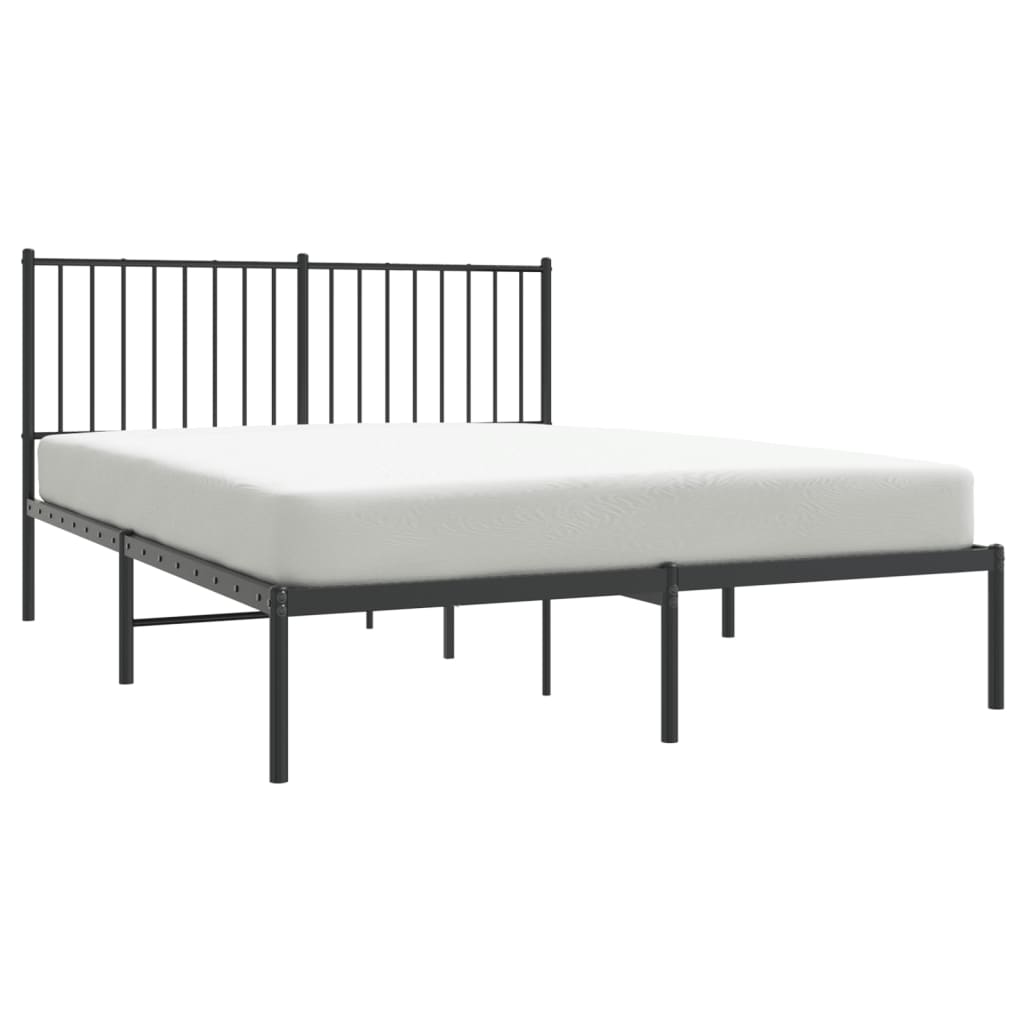 Black Metal Bed Frame with Headboard - 140x190cm, No Mattress