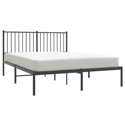 Black Metal Bed Frame with Headboard - 140x190cm, No Mattress