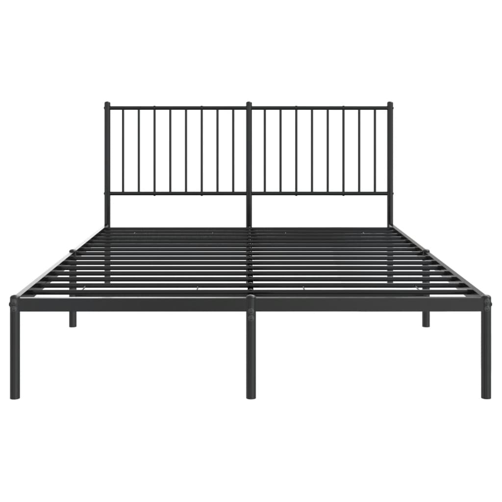 Black Metal Bed Frame with Headboard - 140x190cm, No Mattress