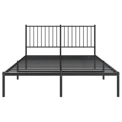 Black Metal Bed Frame with Headboard - 140x190cm, No Mattress