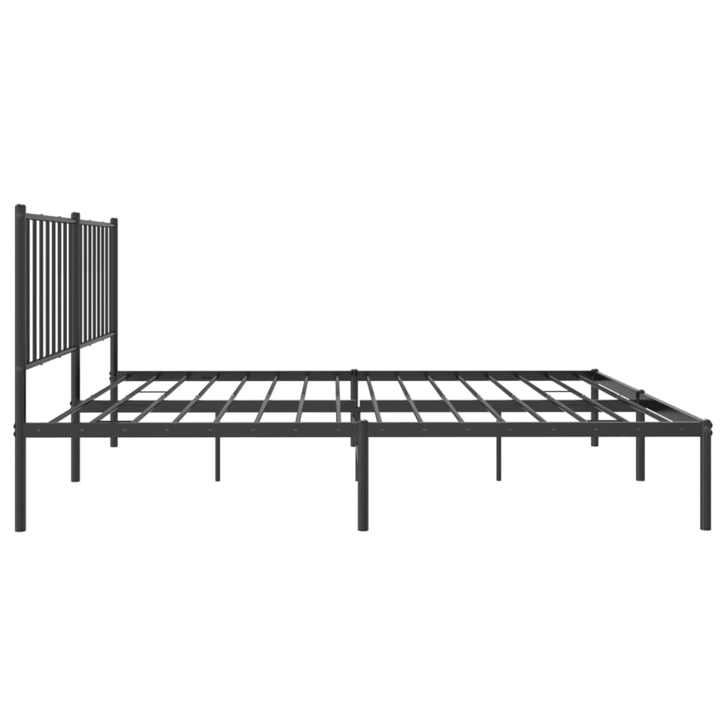 Black Metal Bed Frame with Headboard - 140x190cm, No Mattress