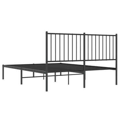 Black Metal Bed Frame with Headboard - 140x190cm, No Mattress