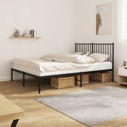 Black Metal Bed Frame with Headboard - 140x190cm, No Mattress