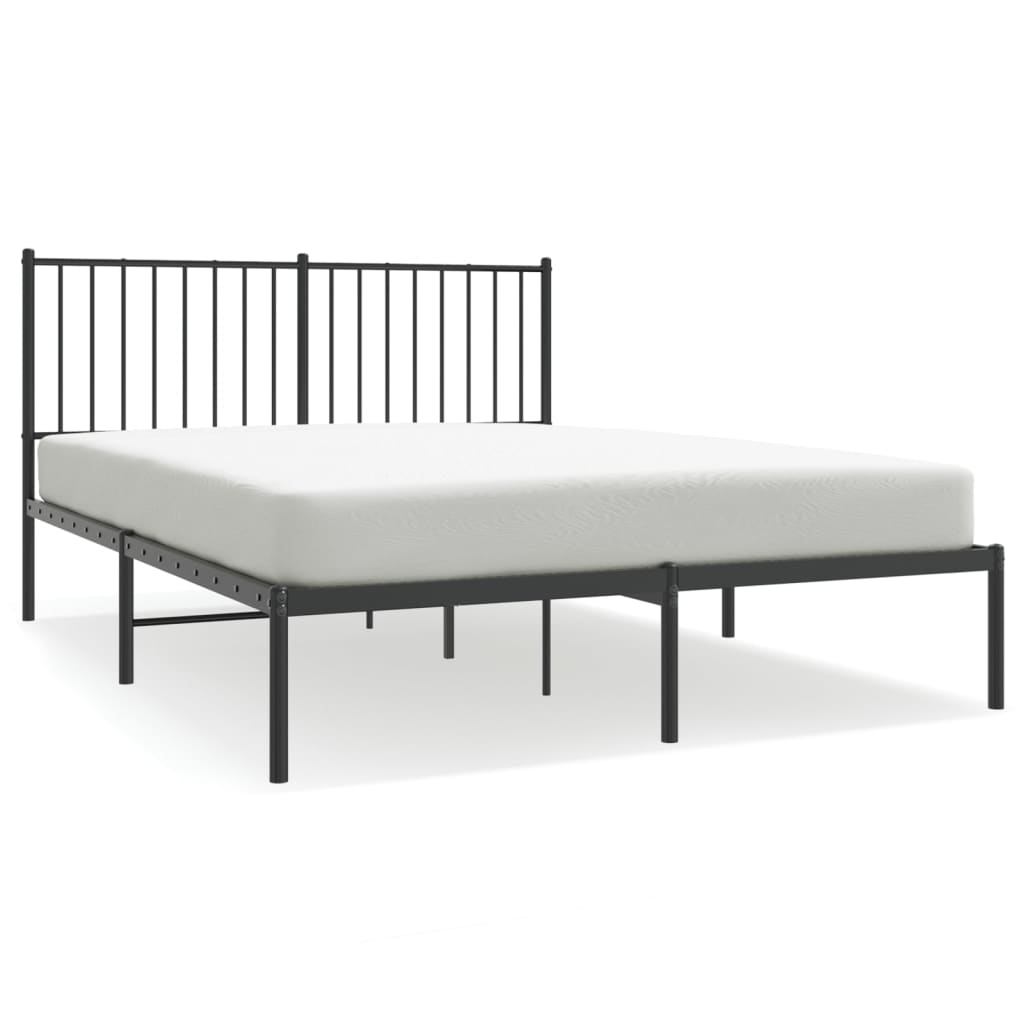 Black Metal Bed Frame with Headboard - 140x200cm Mattress Not Included