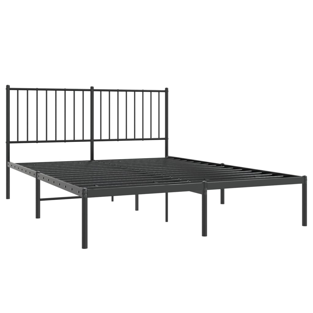 Black Metal Bed Frame with Headboard - 140x200cm Mattress Not Included