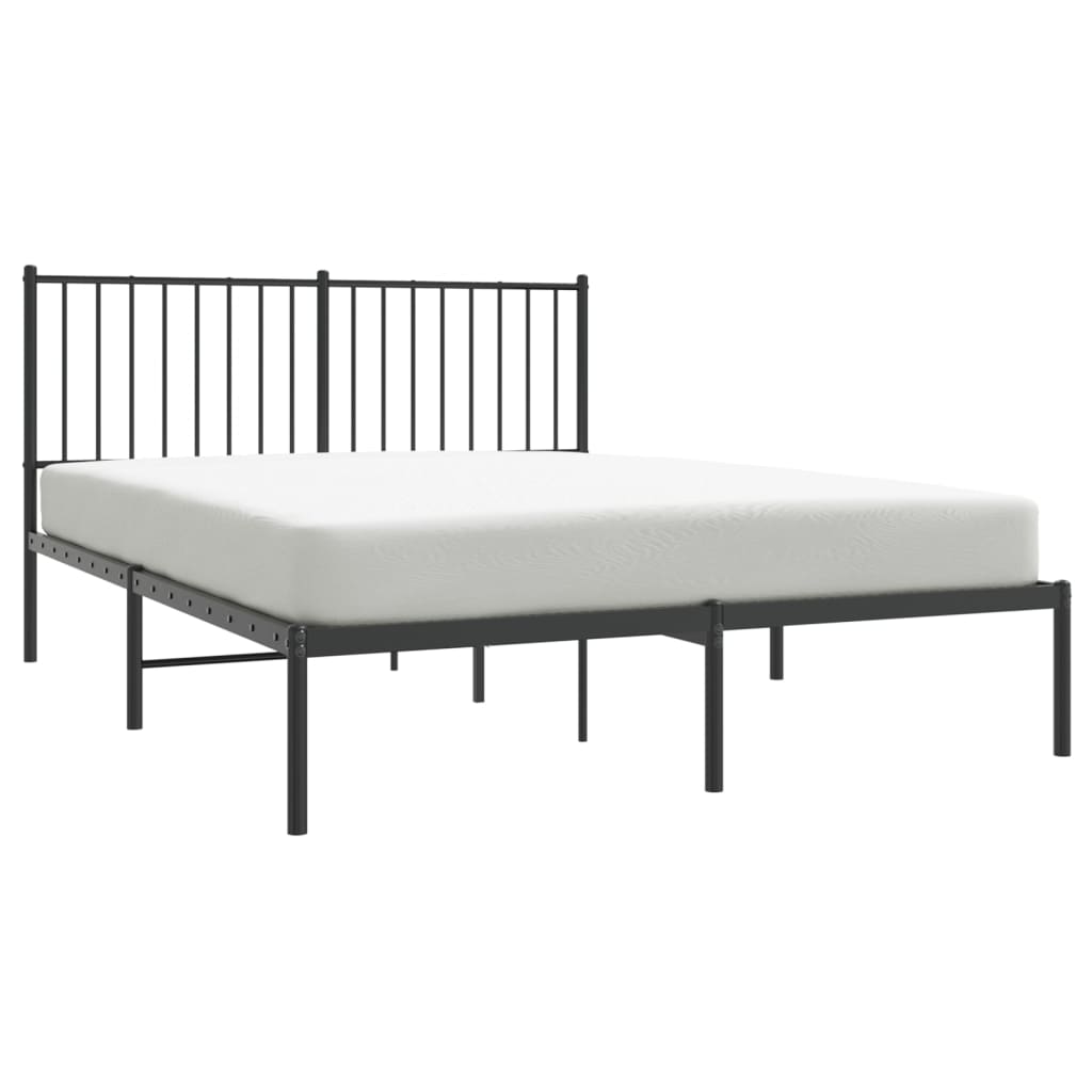 Black Metal Bed Frame with Headboard - 140x200cm Mattress Not Included