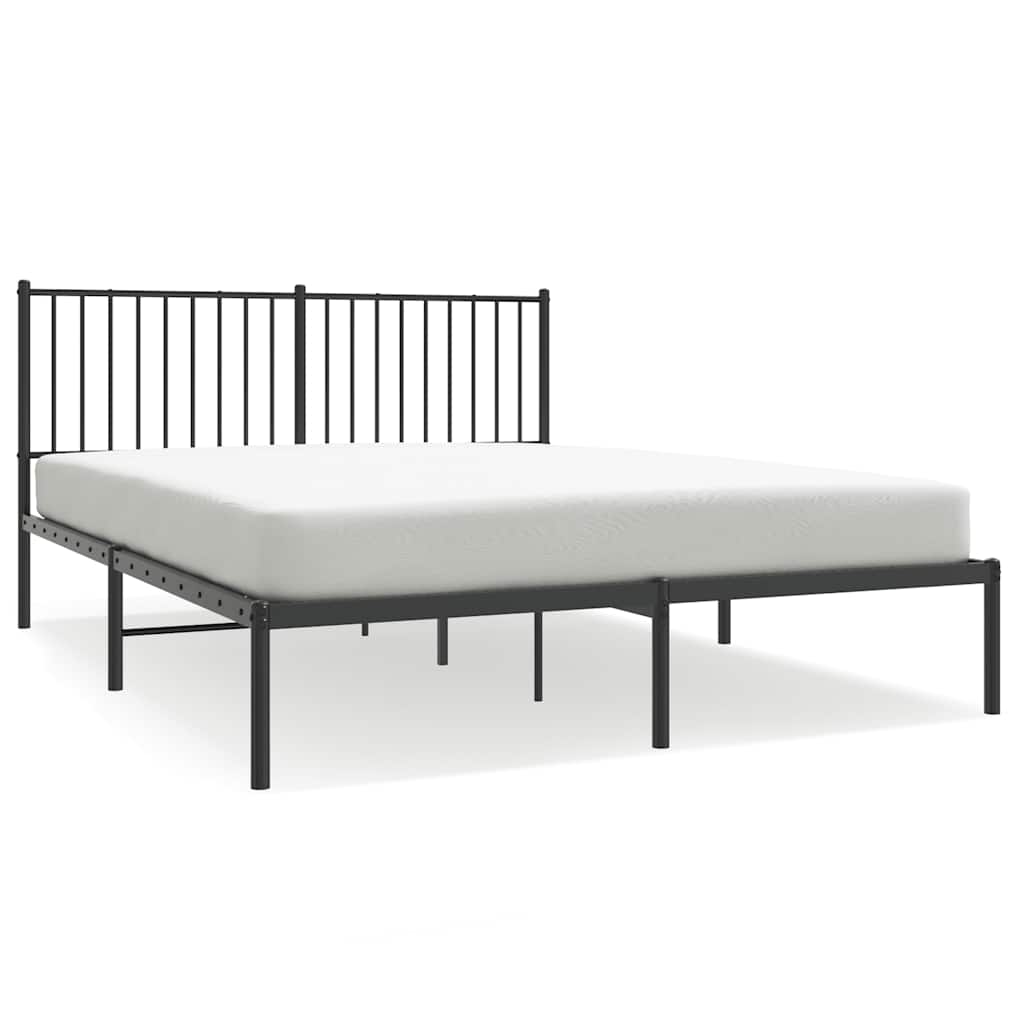 Sleek Black Metal Bed Frame with Headboard - 150x200cm