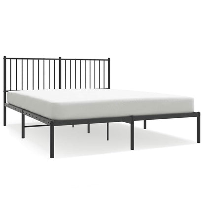 Sleek Black Metal Bed Frame with Headboard - 150x200cm