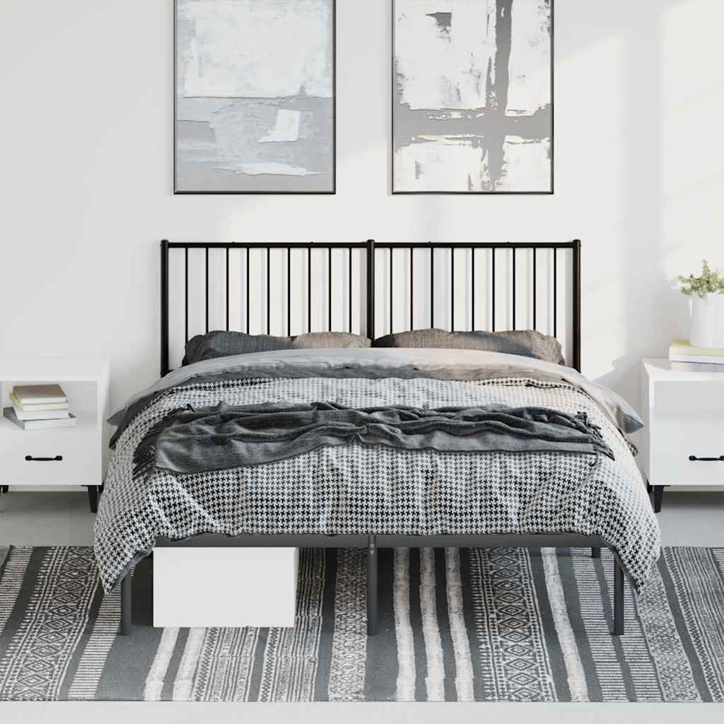 Sleek Black Metal Bed Frame with Headboard - 150x200cm