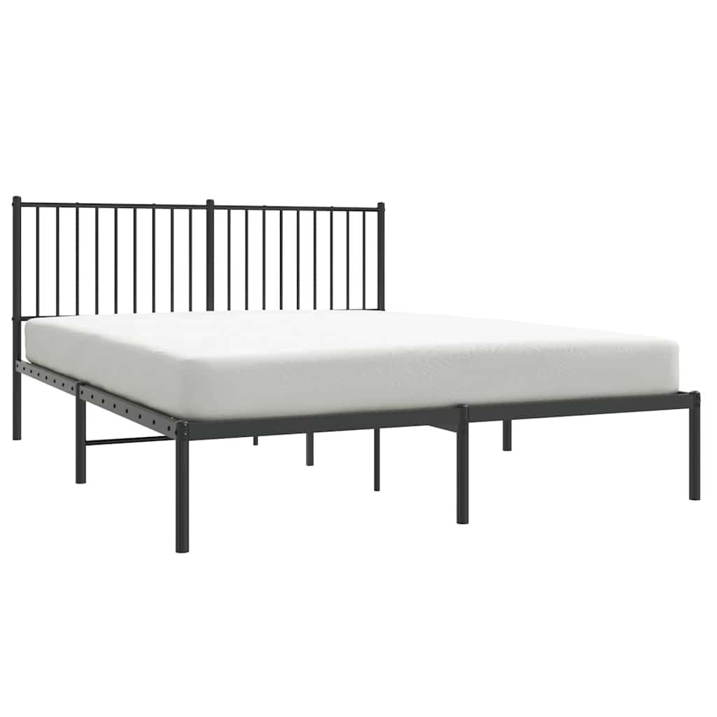Sleek Black Metal Bed Frame with Headboard - 150x200cm