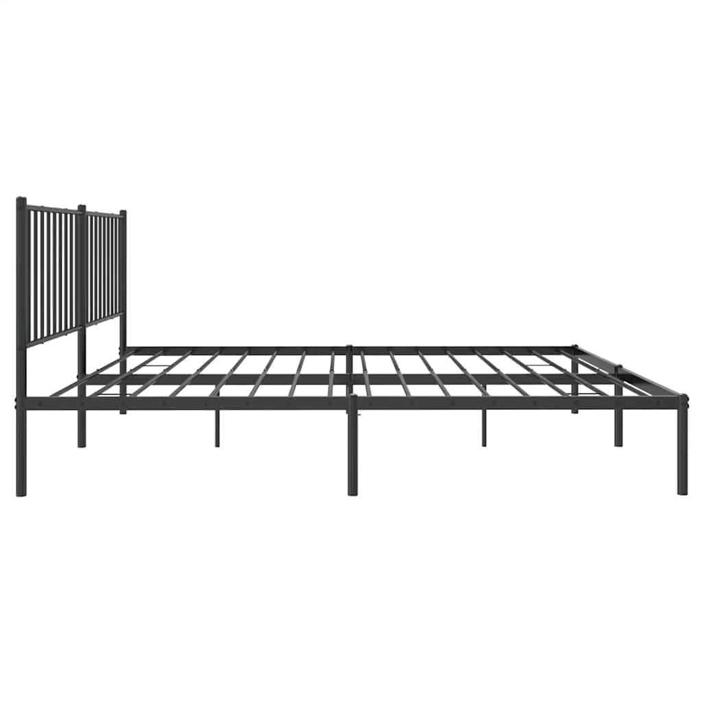 Sleek Black Metal Bed Frame with Headboard - 150x200cm