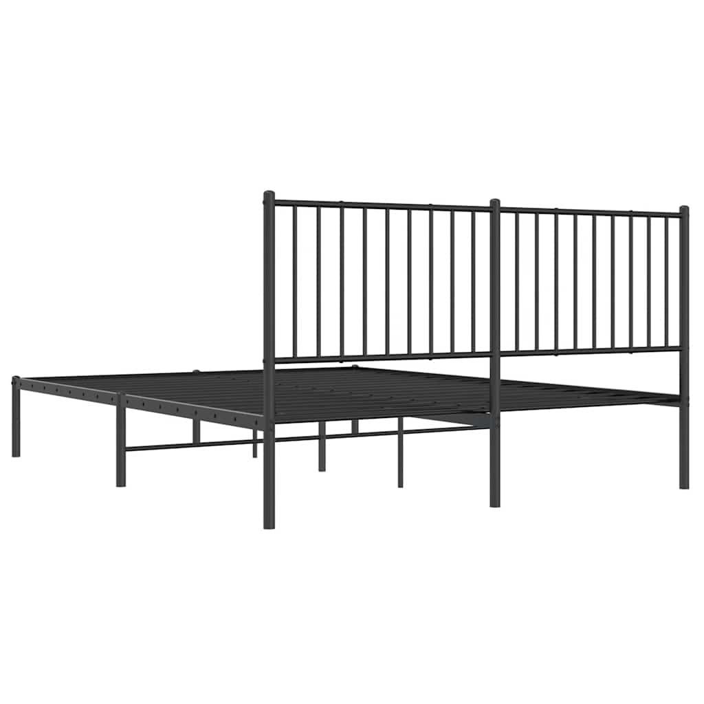 Sleek Black Metal Bed Frame with Headboard - 150x200cm