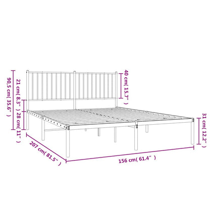 Sleek Black Metal Bed Frame with Headboard - 150x200cm