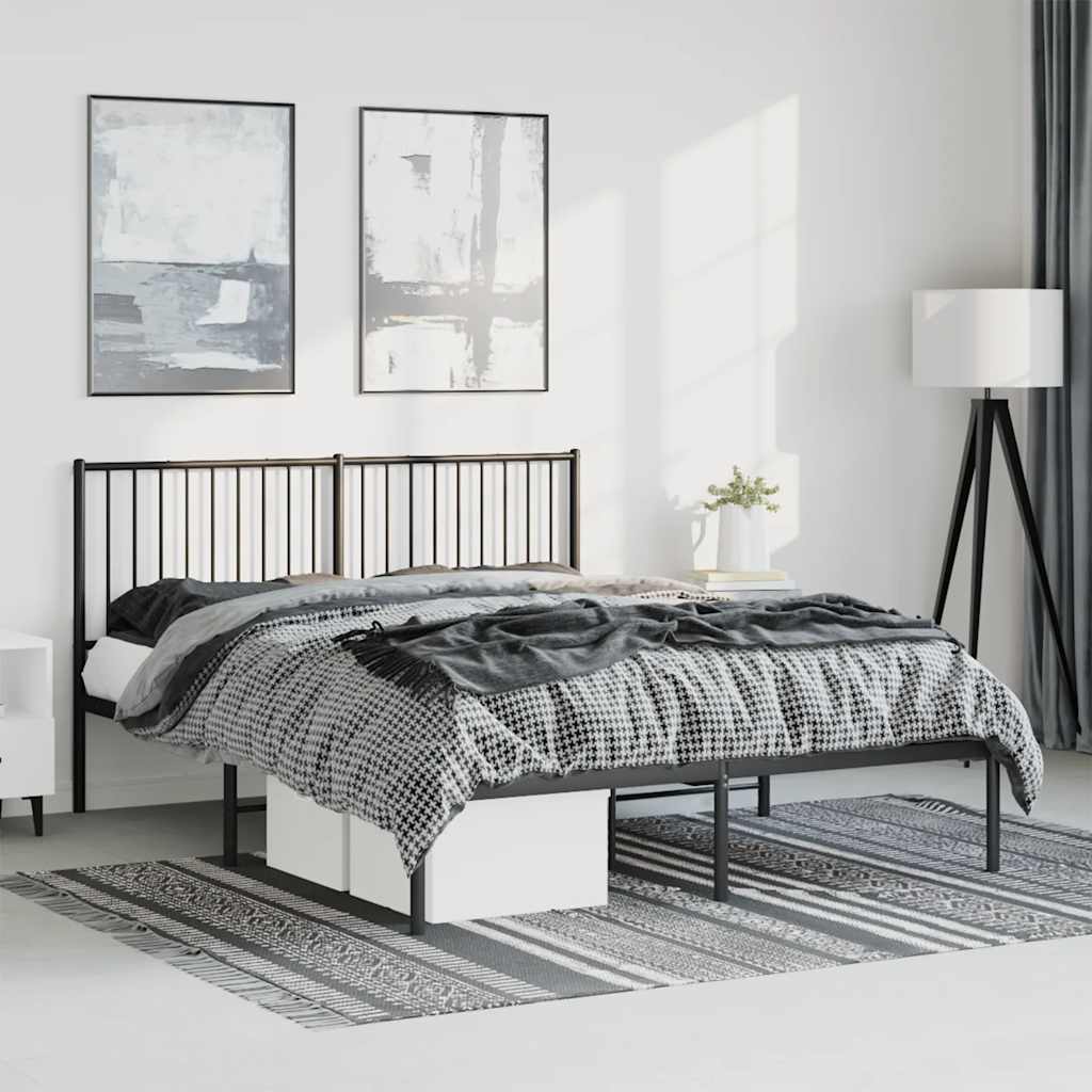 Sleek Black Metal Bed Frame with Headboard - 150x200cm
